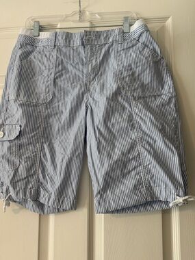 St. John's Bay Light Blue & White Striped Bermuda Shorts